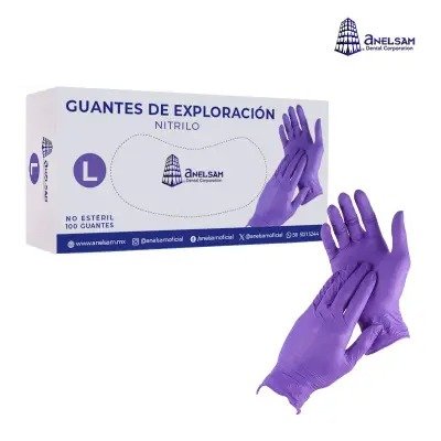 GUANTES MORADOS DE NITRILO GRANDE CON 100 PIEZAS ANELSAM