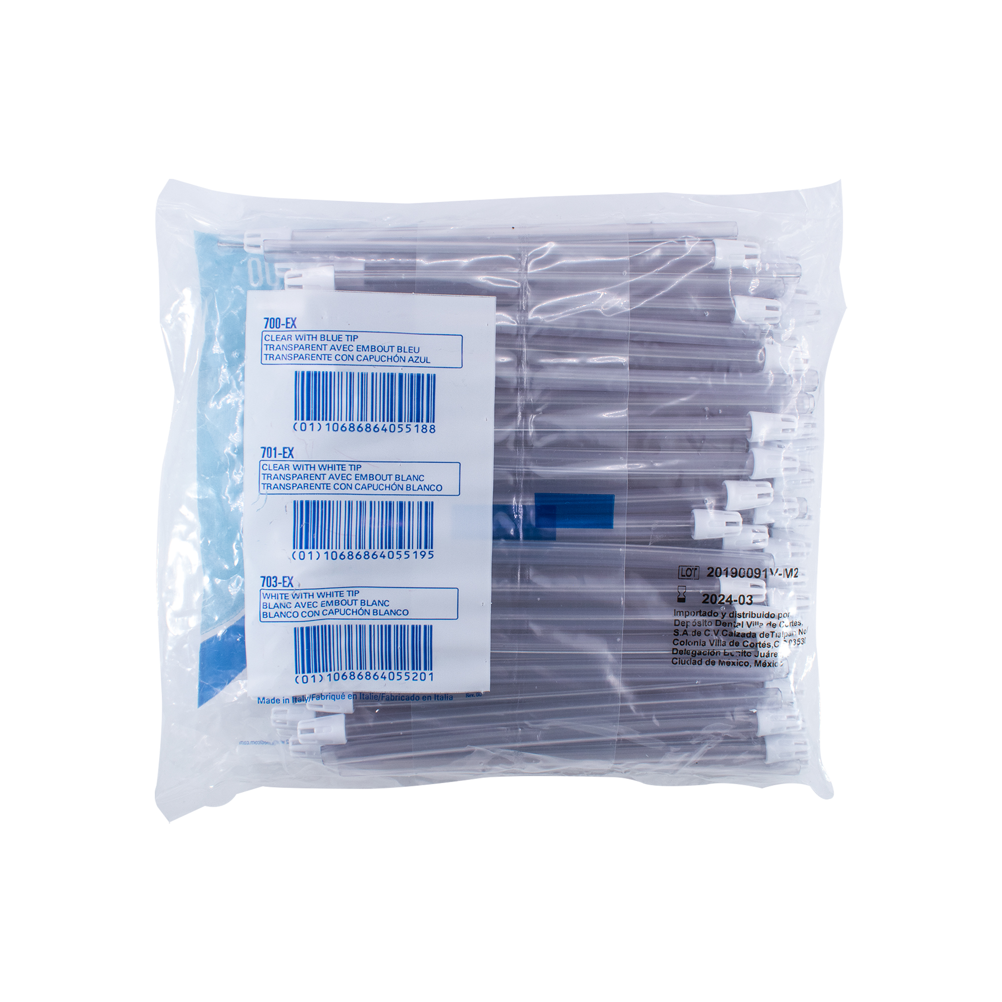 EYECTORES DESECHABLES CON 100 MEDICOM TRANSPARENTE CON AZUL