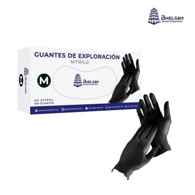 GUANTES NEGROS DE NITRILO EXTRACHICO CON 100 PIEZAS ANELSAM