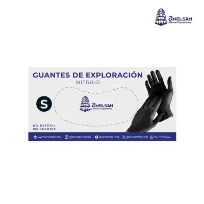 GUANTES NEGROS DE NITRILO CHICO CON 100 PIEZAS ANELSAM