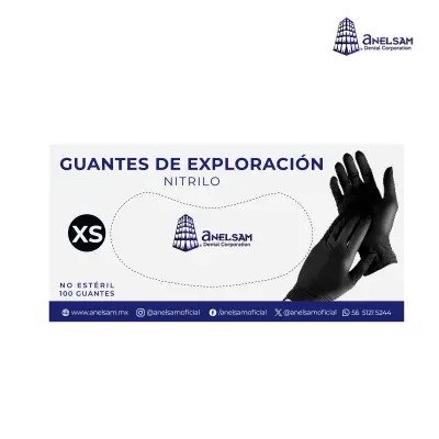 GUANTES NEGROS DE NITRILO EXTRACHICO CON 100 PIEZAS ANELSAM