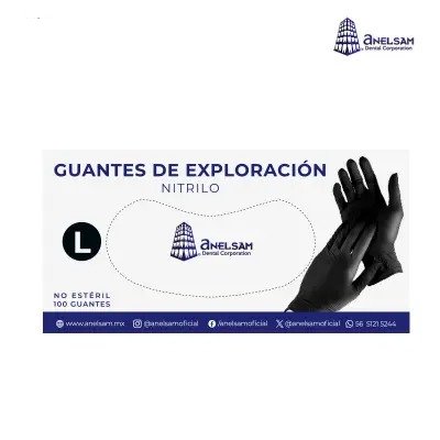 GUANTES NEGROS DE NITRILO GRANDE CON 100 PIEZAS ANELSAM