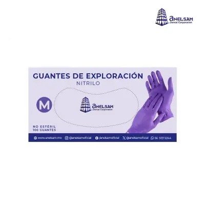 GUANTES MORADOS DE NITRILO MEDIANO CON 100 PIEZAS ANELSAM