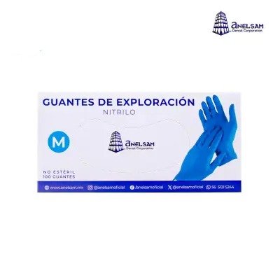 GUANTES AZUL DE NITRILO MEDIANO CON 100 PIEZAS ANELSAM