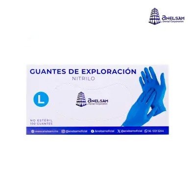 GUANTES AZUL DE NITRILO GRANDE CON 100 PIEZAS ANELSAM