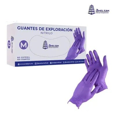 GUANTES MORADOS DE NITRILO MEDIANO CON 100 PIEZAS ANELSAM