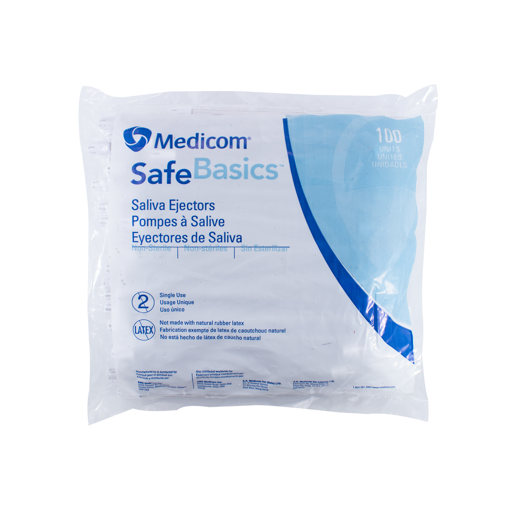 EYECTORES DESECHABLES CON 100 MEDICOM TRANSPARENTE CON AZUL