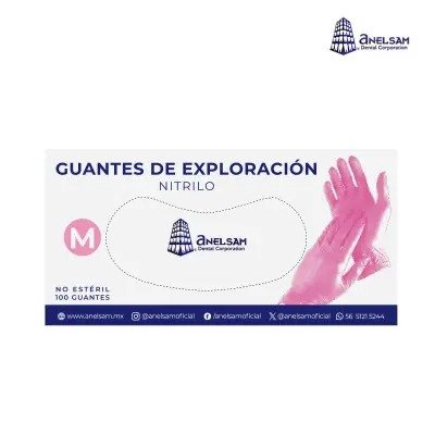 GUANTES ROSAS DE NITRILO MEDIANO CON 100 PIEZAS ANELSAM